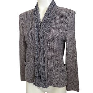 St. John Sport by Marie Gray. Speckled Knit Blazer Ruffle Trim Cardigan sz S